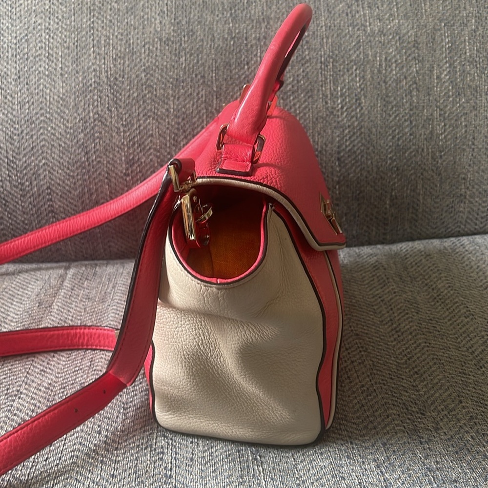 Kate Spade Color Block Coral & Tan Leather Crossbody With Top Handle Handbag - Picture 5 of 16